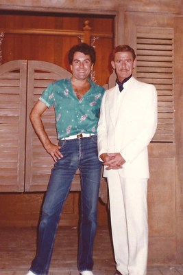 With Roddy McDowall on the set of <i>Tales of the Gold Monkey</i> - 1982